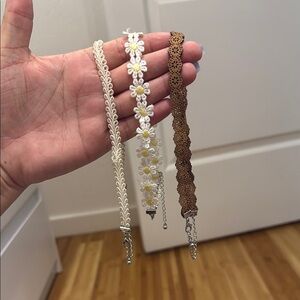 Floral and Lace Choker Set - Cream, White, Brown